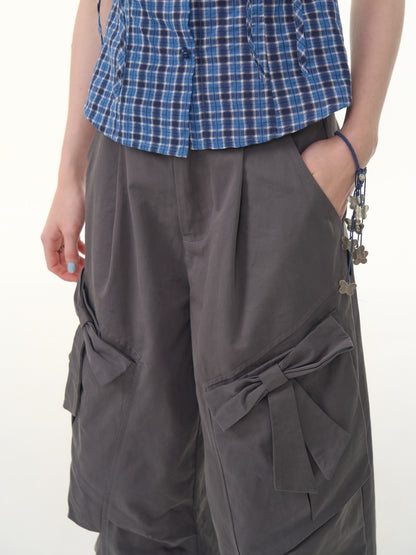 Bow Wide Legged Cargo Drawstring Cropped Pants【s0000013076】
