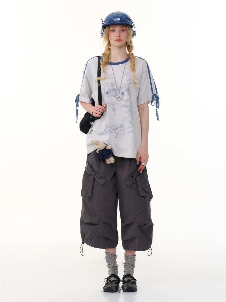 Bow Wide Legged Cargo Drawstring Cropped Pants【s0000013076】