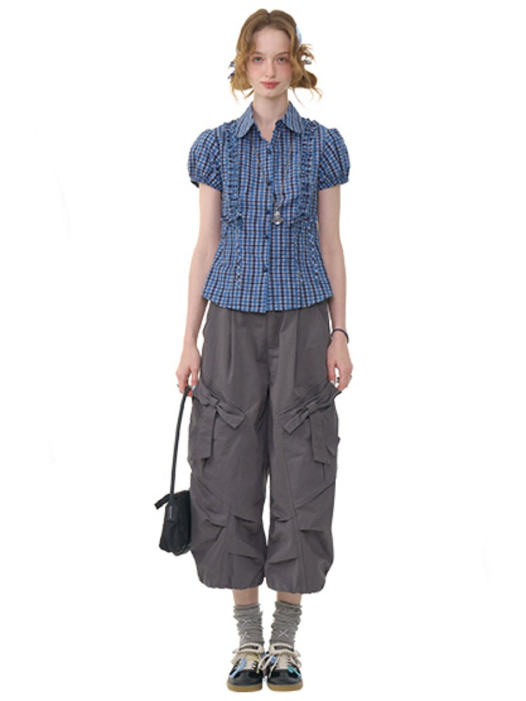 Bow Wide Legged Cargo Drawstring Cropped Pants【s0000013076】
