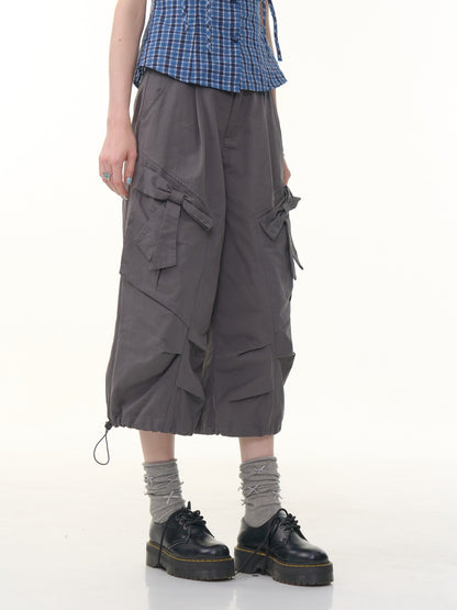 Bow Wide Legged Cargo Drawstring Cropped Pants【s0000013076】