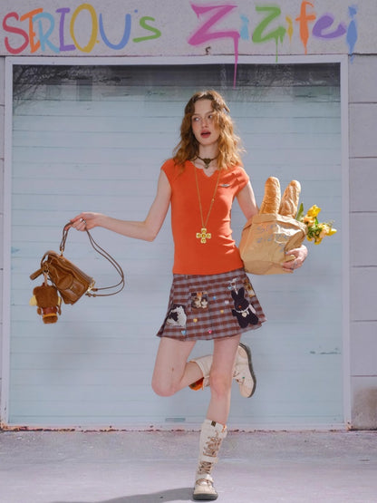 Animal Print Check High Waist Pleated Skirt【s0000013085】