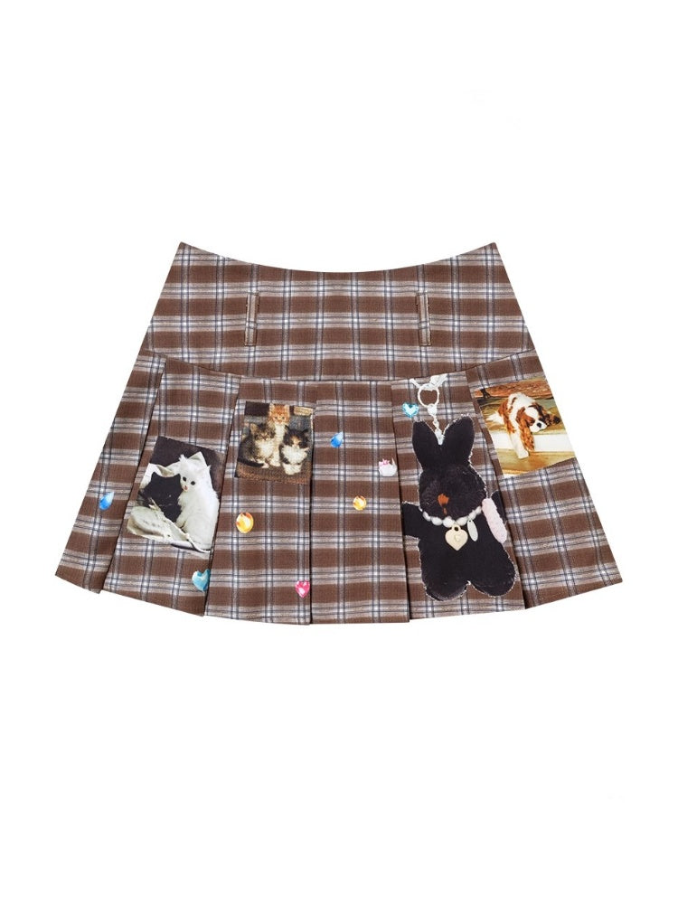 Animal Print Check High Waist Pleated Skirt【s0000013085】