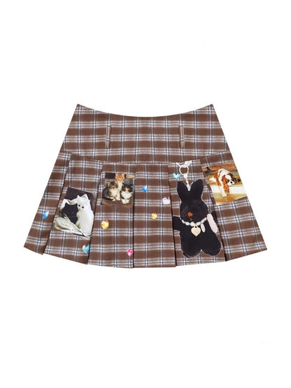Animal Print Check High Waist Pleated Skirt【s0000013085】