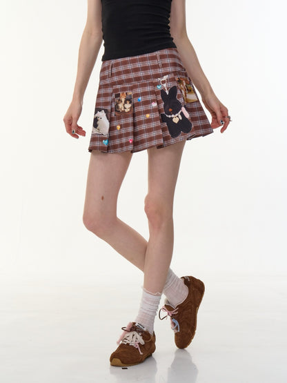 Animal Print Check High Waist Pleated Skirt【s0000013085】