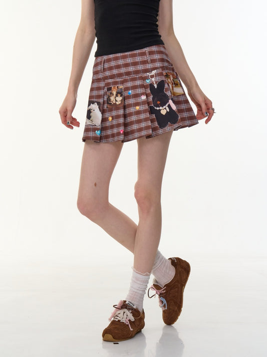 Animal Print Check High Waist Pleated Skirt【s0000013085】