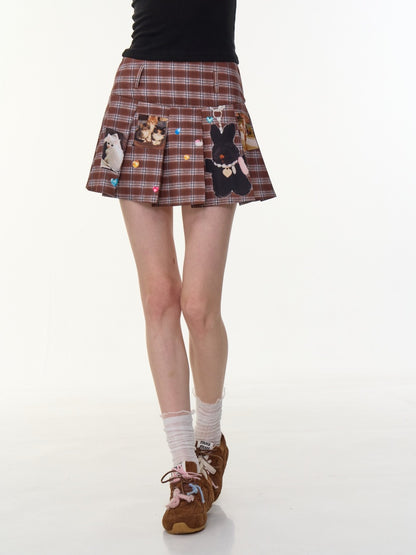 Animal Print Check High Waist Pleated Skirt【s0000013085】