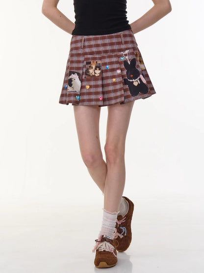 Animal Print Check High Waist Pleated Skirt【s0000013085】
