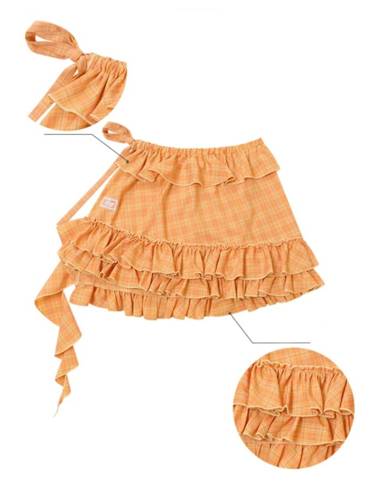 Plaid Irregular Pleated Ruffle Hem Layered Skirt【s0000013086】
