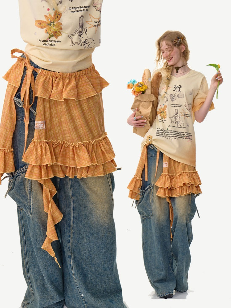 Plaid Irregular Pleated Ruffle Hem Layered Skirt【s0000013086】