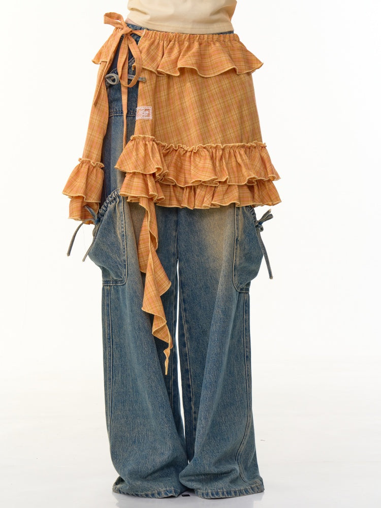 Plaid Irregular Pleated Ruffle Hem Layered Skirt【s0000013086】