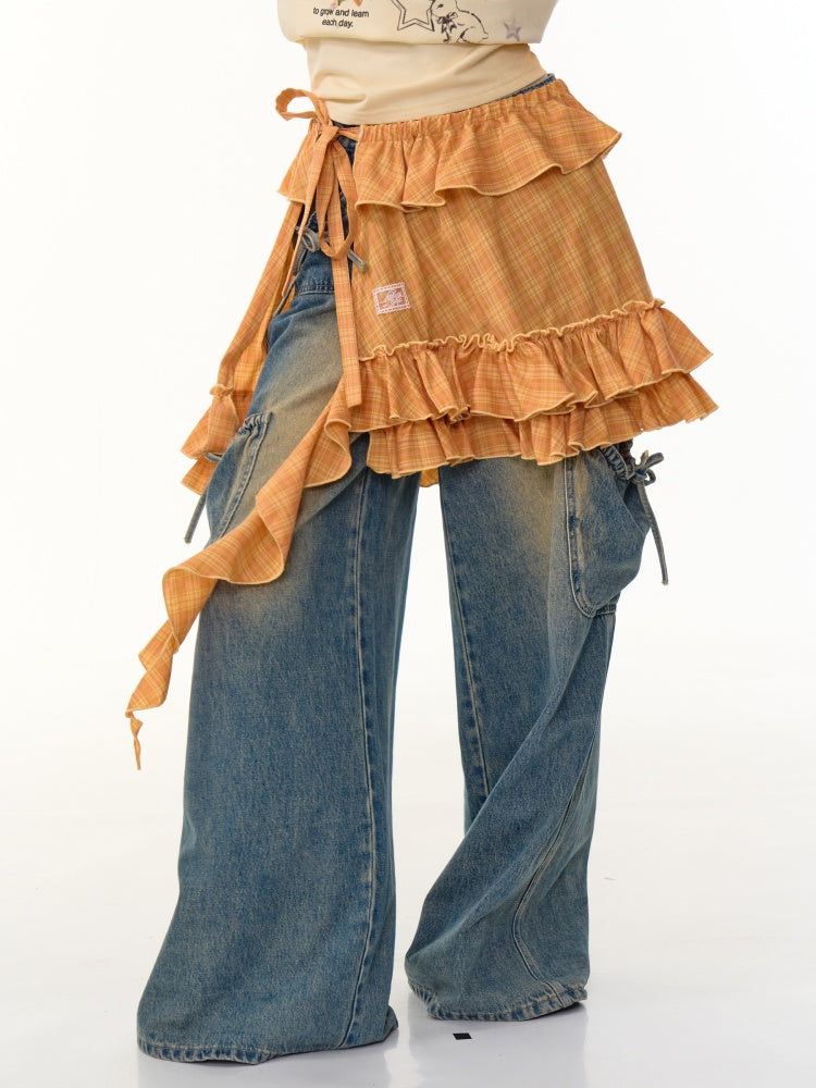 Plaid Irregular Pleated Ruffle Hem Layered Skirt【s0000013086】