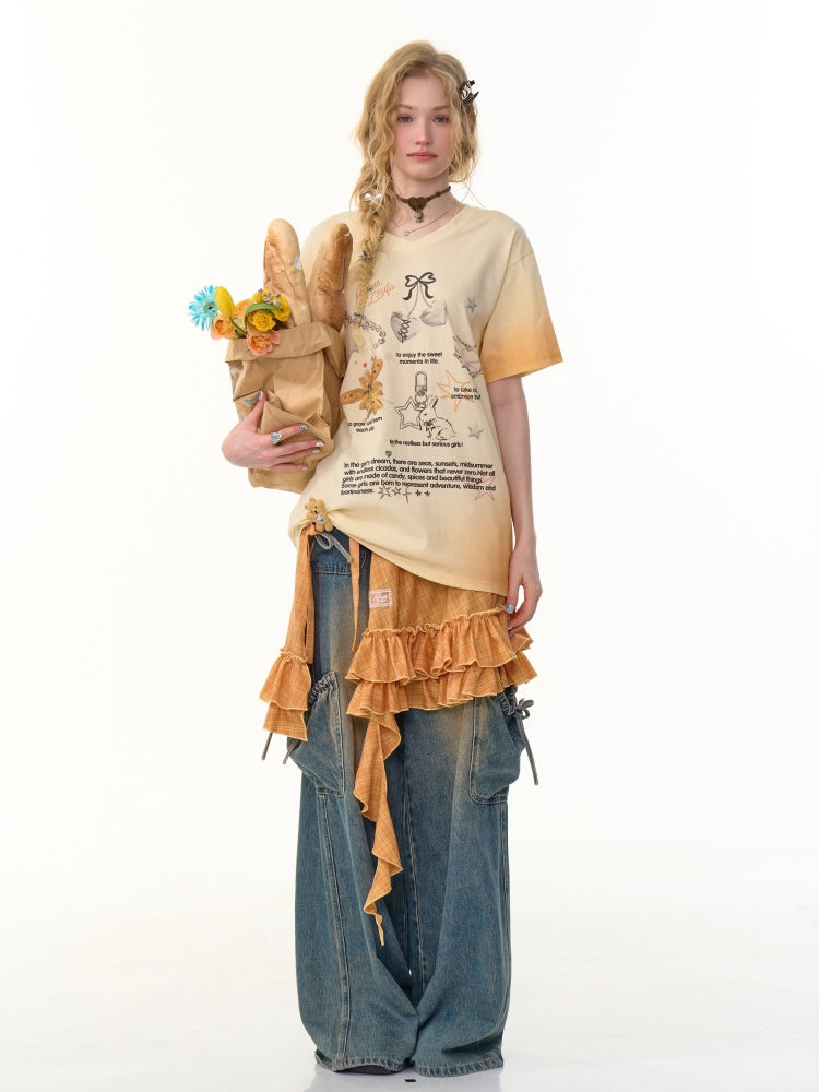 Plaid Irregular Pleated Ruffle Hem Layered Skirt【s0000013086】