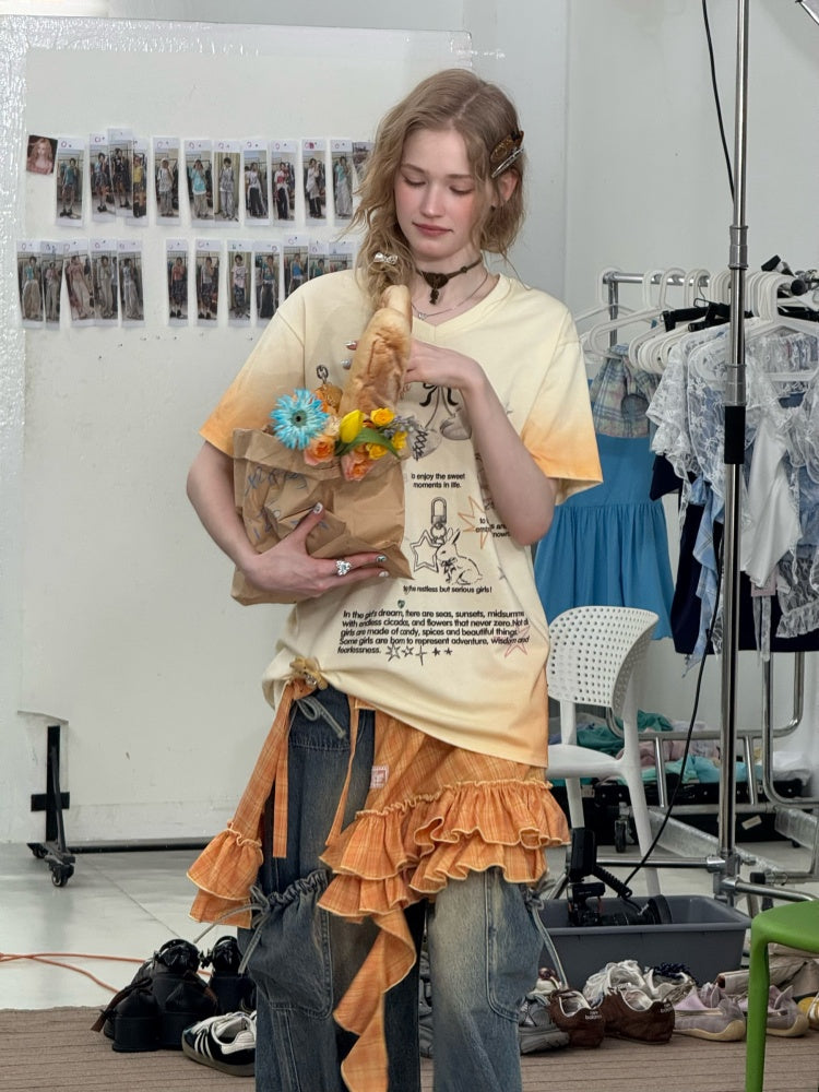 Plaid Irregular Pleated Ruffle Hem Layered Skirt【s0000013086】