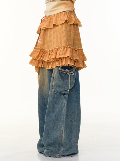 Plaid Irregular Pleated Ruffle Hem Layered Skirt【s0000013086】