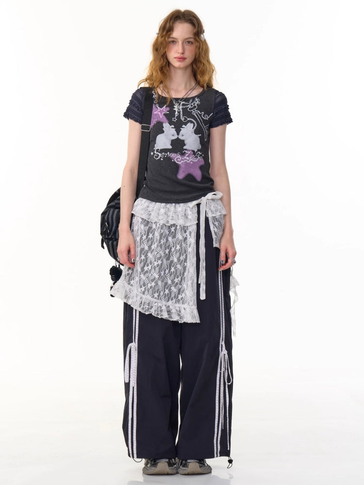 Rabbit Star Print Round Neck Short Sleeve T-Shirt【s0000013087】