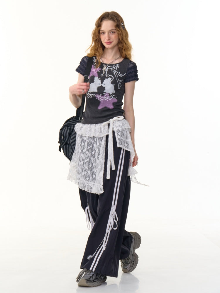 Rabbit Star Print Round Neck Short Sleeve T-Shirt【s0000013087】