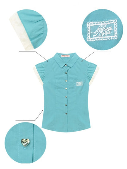 Heart Button French Sleeve Blouse【s0000013089】