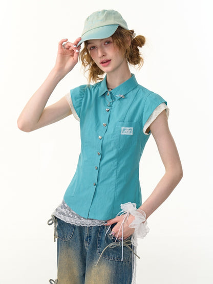 Heart Button French Sleeve Blouse【s0000013089】