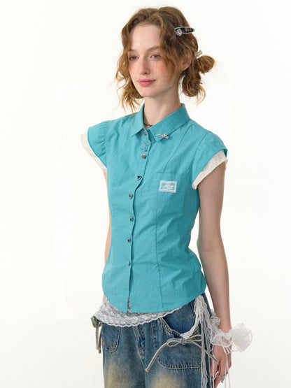 Heart Button French Sleeve Blouse【s0000013089】