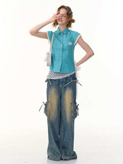 Heart Button French Sleeve Blouse【s0000013089】