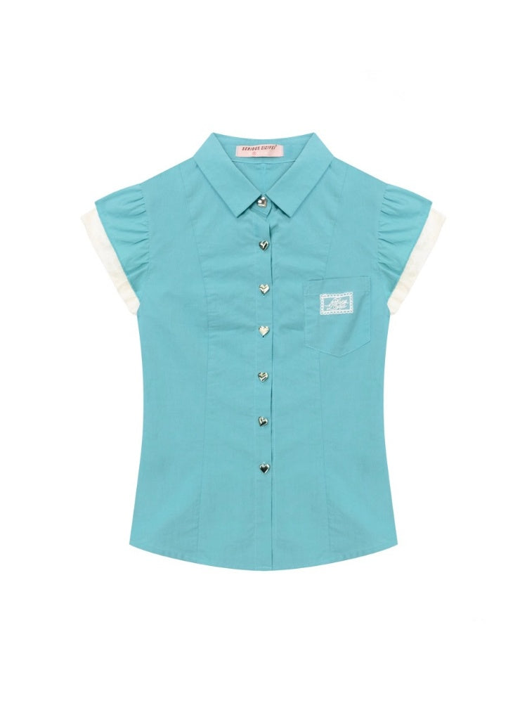 Heart Button French Sleeve Blouse【s0000013089】