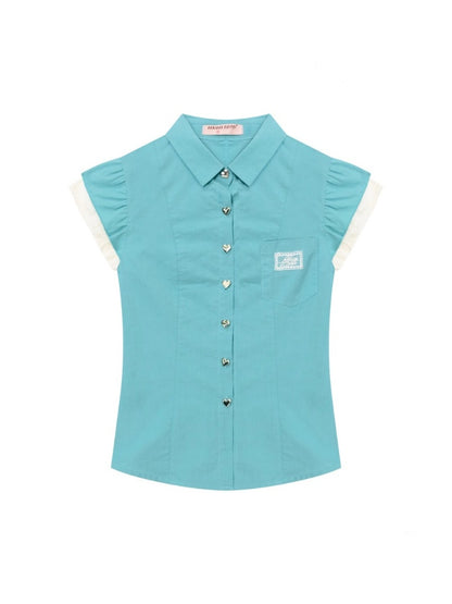 Heart Button French Sleeve Blouse【s0000013089】