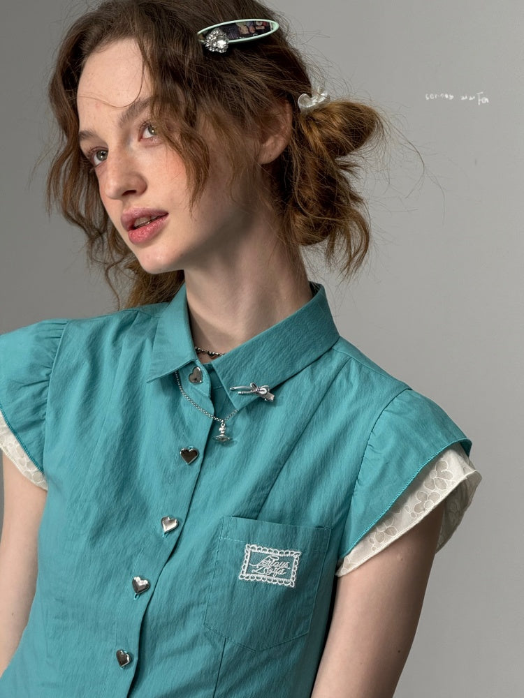 Heart Button French Sleeve Blouse【s0000013089】
