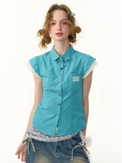 Heart Button French Sleeve Blouse【s0000013089】
