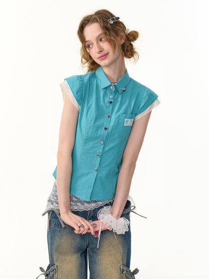 Heart Button French Sleeve Blouse【s0000013089】