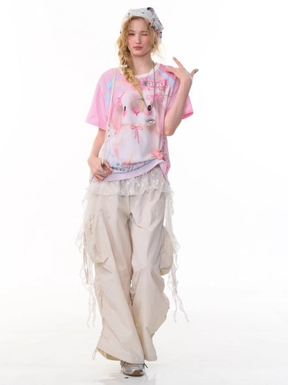 Rabbit Print Round Neck Raglan Sleeve T-Shirt【s0000013092】