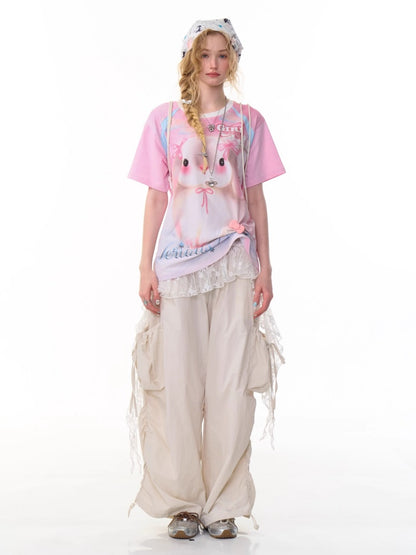 Rabbit Print Round Neck Raglan Sleeve T-Shirt【s0000013092】