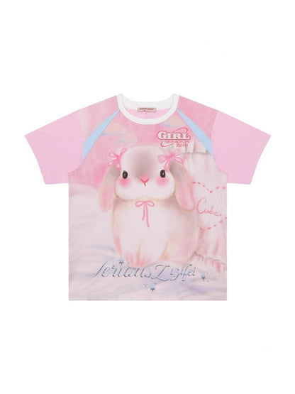 Rabbit Print Round Neck Raglan Sleeve T-Shirt【s0000013092】