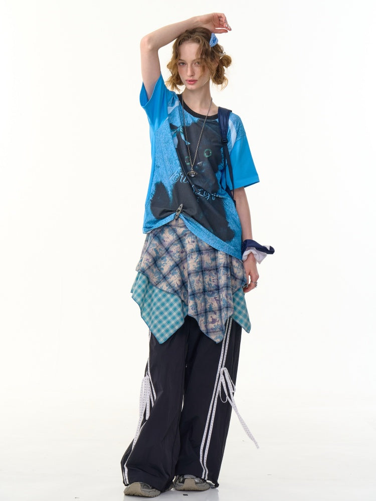 Side Lace-Up Lines Heart Cord Drawstring Hem wide Sweat Pants【s0000013093】