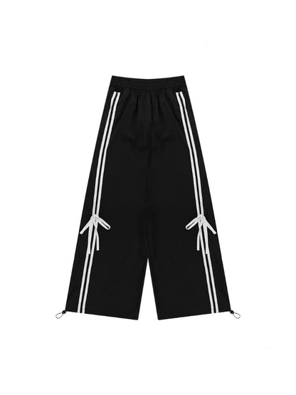 Side Lace-Up Lines Heart Cord Drawstring Hem wide Sweat Pants【s0000013093】