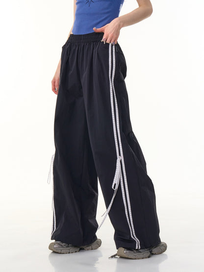 Side Lace-Up Lines Heart Cord Drawstring Hem wide Sweat Pants【s0000013093】