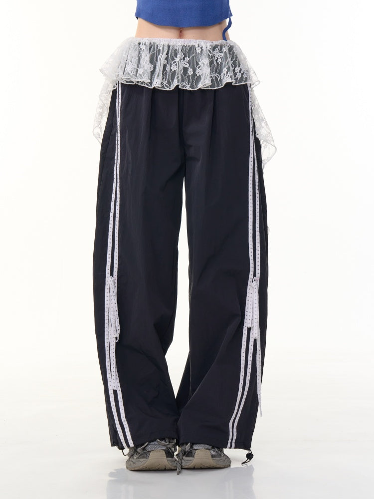 Side Lace-Up Lines Heart Cord Drawstring Hem wide Sweat Pants【s0000013093】