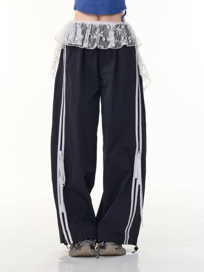 Side Lace-Up Lines Heart Cord Drawstring Hem wide Sweat Pants【s0000013093】