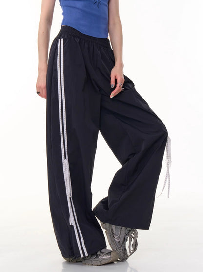 Side Lace-Up Lines Heart Cord Drawstring Hem wide Sweat Pants【s0000013093】