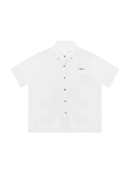 Back Lace Up Heart Button Short Sleeve Shirt【s0000013095】
