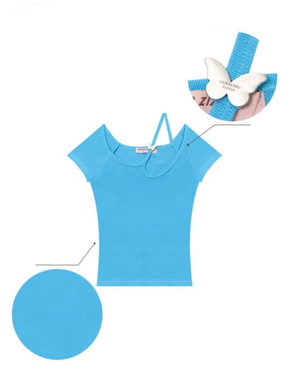 Cut-Out Strap short Sleeve T-Shirt【s0000013097】