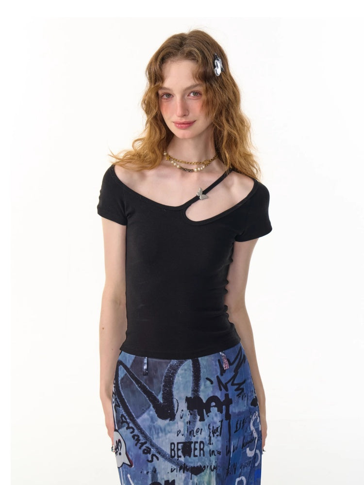 Cut-Out Strap short Sleeve T-Shirt【s0000013097】