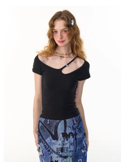 Cut-Out Strap short Sleeve T-Shirt【s0000013097】