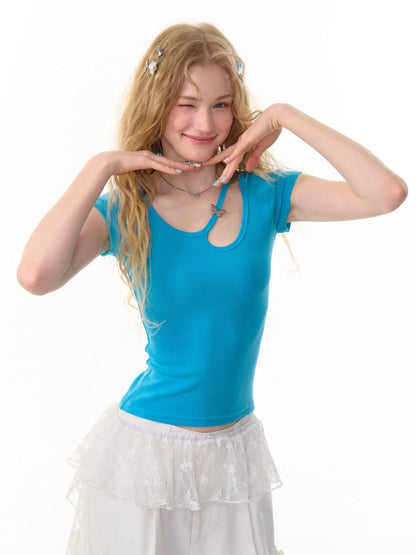 Cut-Out Strap short Sleeve T-Shirt【s0000013097】
