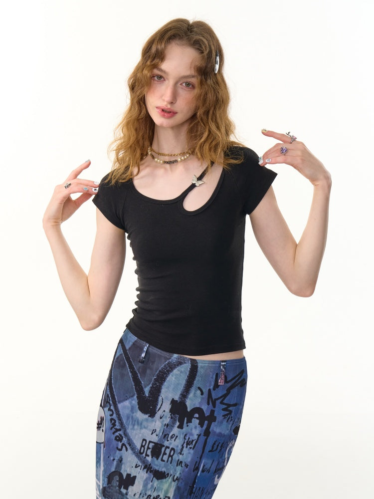 Cut-Out Strap short Sleeve T-Shirt【s0000013097】