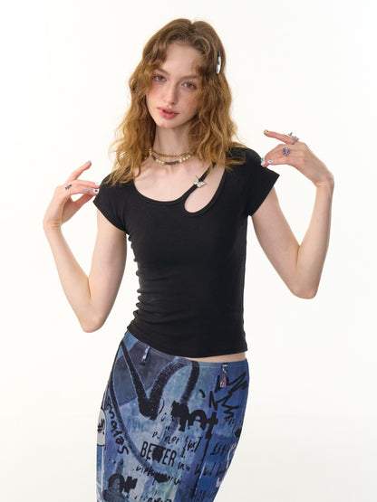 Cut-Out Strap short Sleeve T-Shirt【s0000013097】