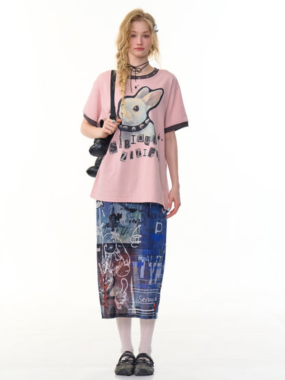 Graffiti Print High Waist Sheer Midi Skirt【s0000013099】