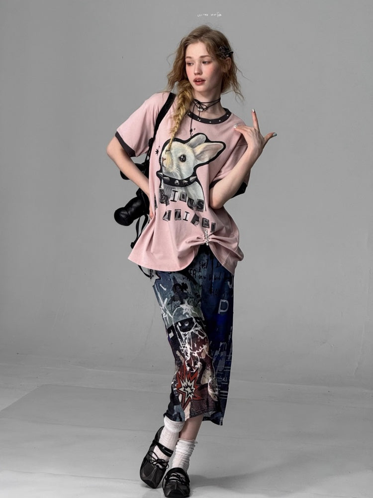 Graffiti Print High Waist Sheer Midi Skirt【s0000013099】