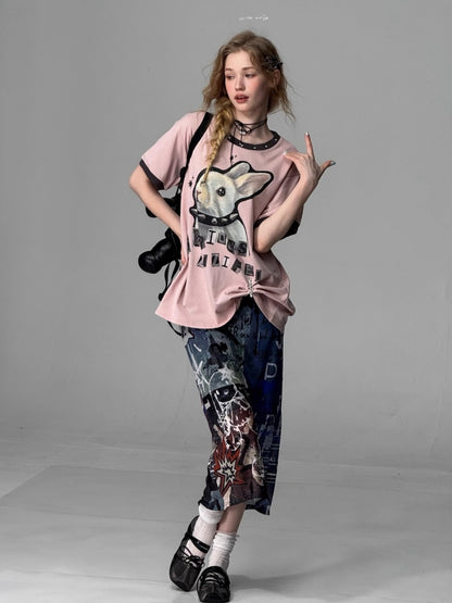 Graffiti Print High Waist Sheer Midi Skirt【s0000013099】