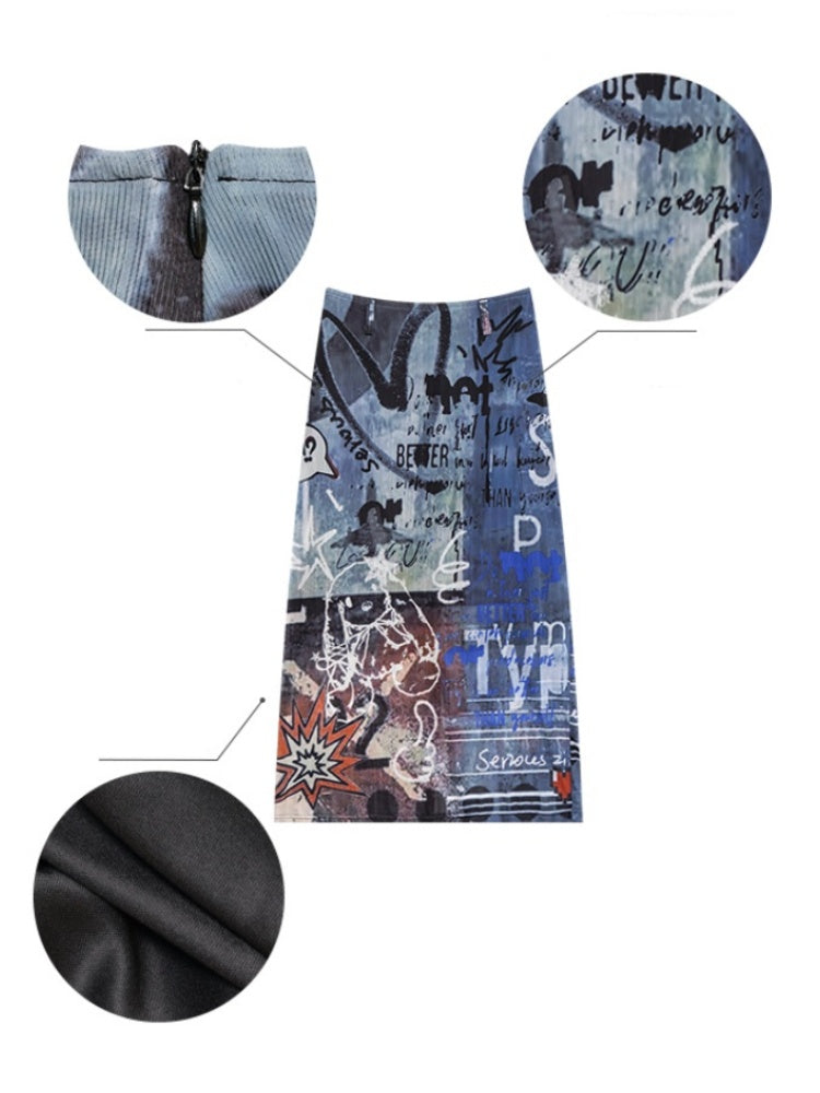 Graffiti Print High Waist Sheer Midi Skirt【s0000013099】