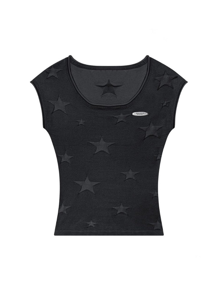 Star Embroidery Round Neck Short Sleeve T-Shirt【s0000013102】